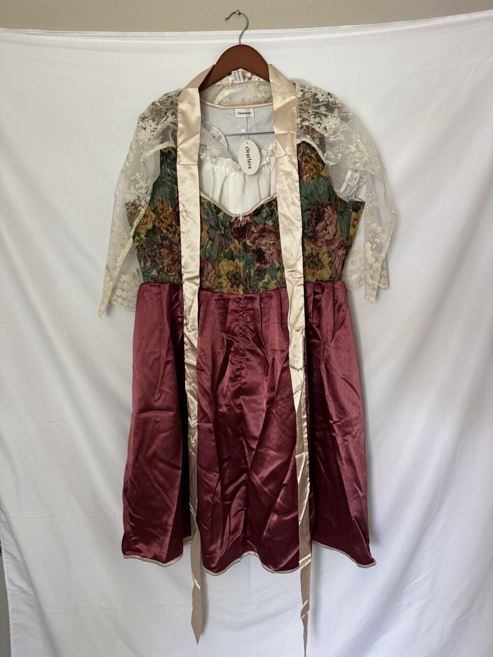 Clearlove Red Lace Bodice Burgundy Satin Midi Dress Size 2XL NWT